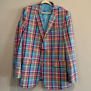 Stafford Signature Sport Coat Classic Fit Madras Plaid Colorful 44 Long